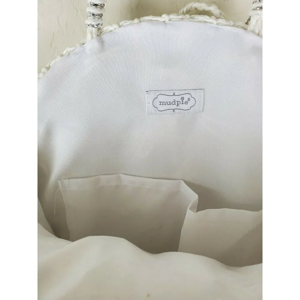 Mudpie white and silver wicker handbag shoulder strap and handles used 1x EUC